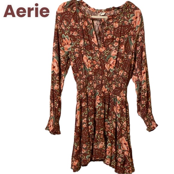 Aerie XS Smocked Tie at Neck Bohemian Style Dress - Picture 2 of 9